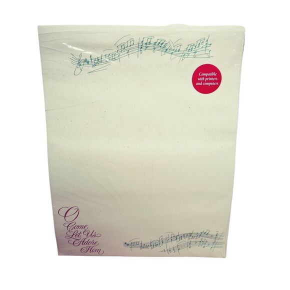 Vintage Christmas Letterhead Stationery O Come Let Us Adore Him Music Notes 90s - Picture 16 of 16